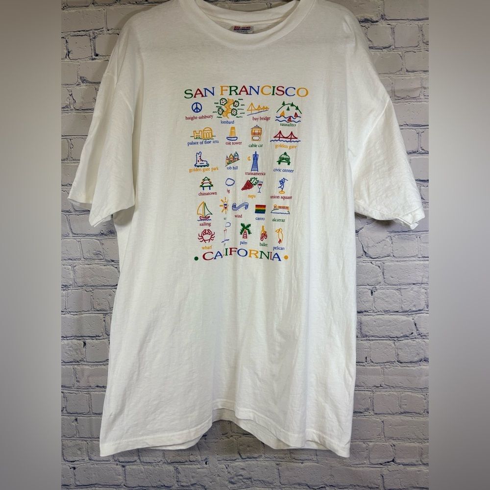 VINTAGE 90s San Francisco Graphic Golden Gate Bridge Alcatraz Tourist T-shirt XL